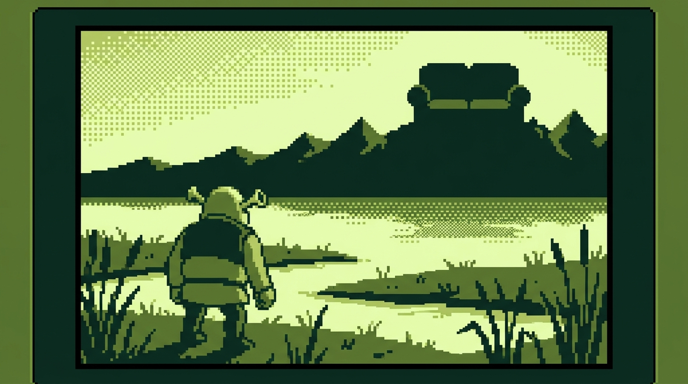 An ogre regards Couchton from the swamp